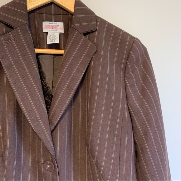 ANN TAYLOR wool blend Blazer Suit Jacket Brown Pin Stripe Career Work Size 8P - Picture 7 of 10